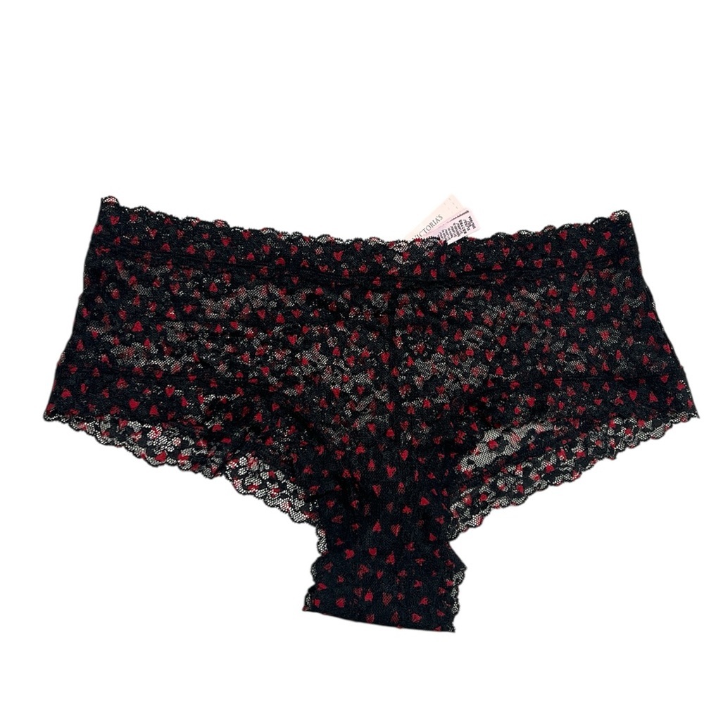 Victoria's Secret Black and Red Heart Lace Panties